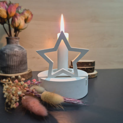 Einschieber mit Motiv "Stern", Auswechsel-Einschieber für Kerzensockel, ca. 10 cm hoch, aus weißem Gießbeton