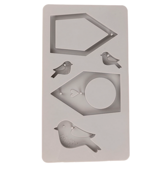Gießform "Vogelhäuser" von der Firma Rayher aus Silikon für Gießbeton, Keraflott oder ähnliches, Abmessung der Gießform: 14,5x26x1,2cm