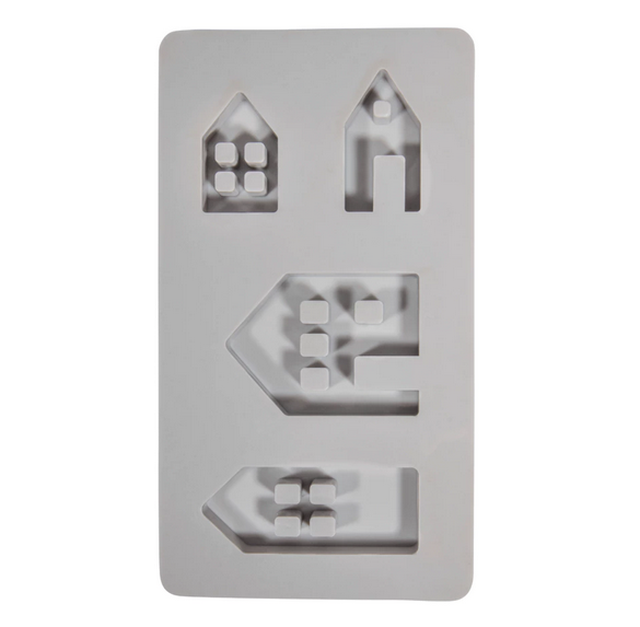 Gießform "Lichthäuser" von der Firma Rayher aus Silikon, 4 verschiedene Einzemotive,  für Gießbeton, Keraflott oder ähnliches, Abmessung der Gießform: 14,5 x 26 x 1,7 cm