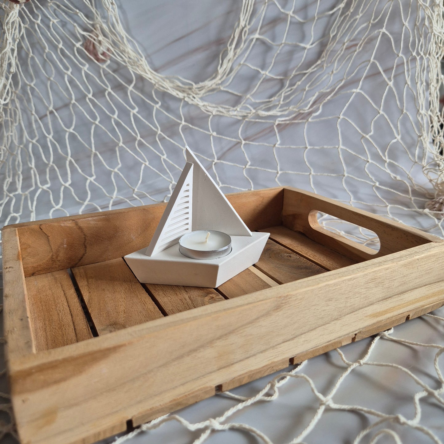 Segelboot mit Teelicht und 2 Segeln zum Wechseln aus Gießkeramik