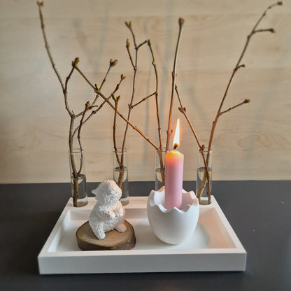 Dekoteller Rechteckig aus weißem Gießbeton  4 Kerzen oder  Vasen - Abmessungen: 22,6 x 13,8 x 2,4cm