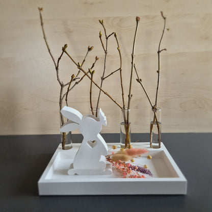 Dekoteller Rechteckig aus weißem Gießbeton  4 Kerzen oder  Vasen - Abmessungen: 22,6 x 13,8 x 2,4cm