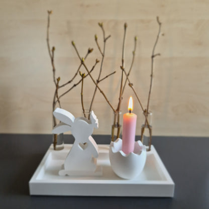 Dekoteller Rechteckig aus weißem Gießbeton  4 Kerzen oder  Vasen - Abmessungen: 22,6 x 13,8 x 2,4cm