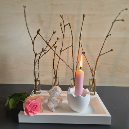 Dekoteller Rechteckig aus weißem Gießbeton  4 Kerzen oder  Vasen - Abmessungen: 22,6 x 13,8 x 2,4cm