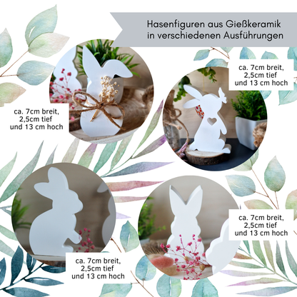 Hasenfigur für Frühling und Ostern aus Gießkeramik, verschiedene Varianten - ca. 13 x  7 cm