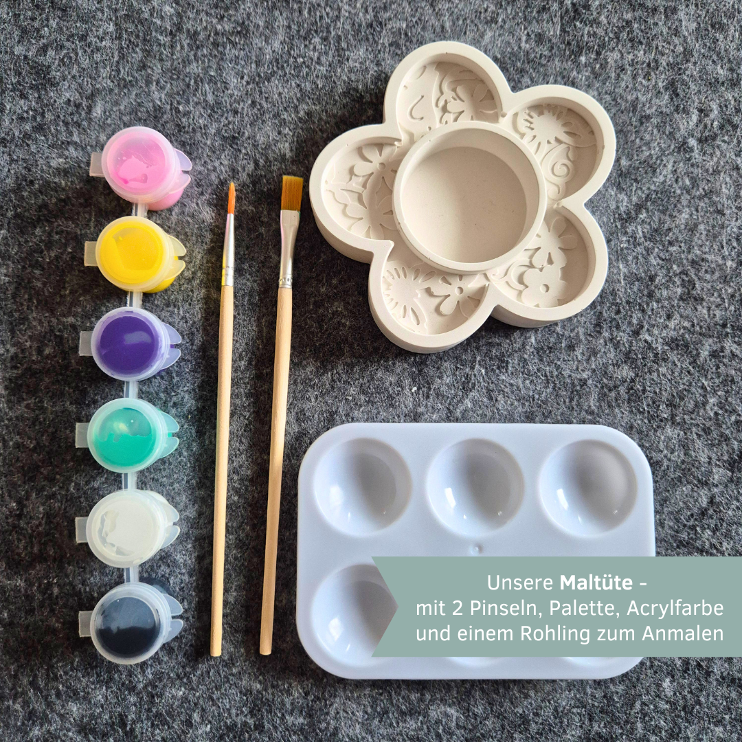 Maltüte - Die kreative Auszeit mit Pinseln, Acrylfarben, Palette und Rohling zum Anmalen