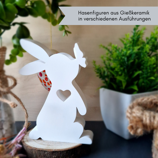 Hasenfigur für Frühling und Ostern aus Gießkeramik, verschiedene Varianten - ca. 13 x  7 cm