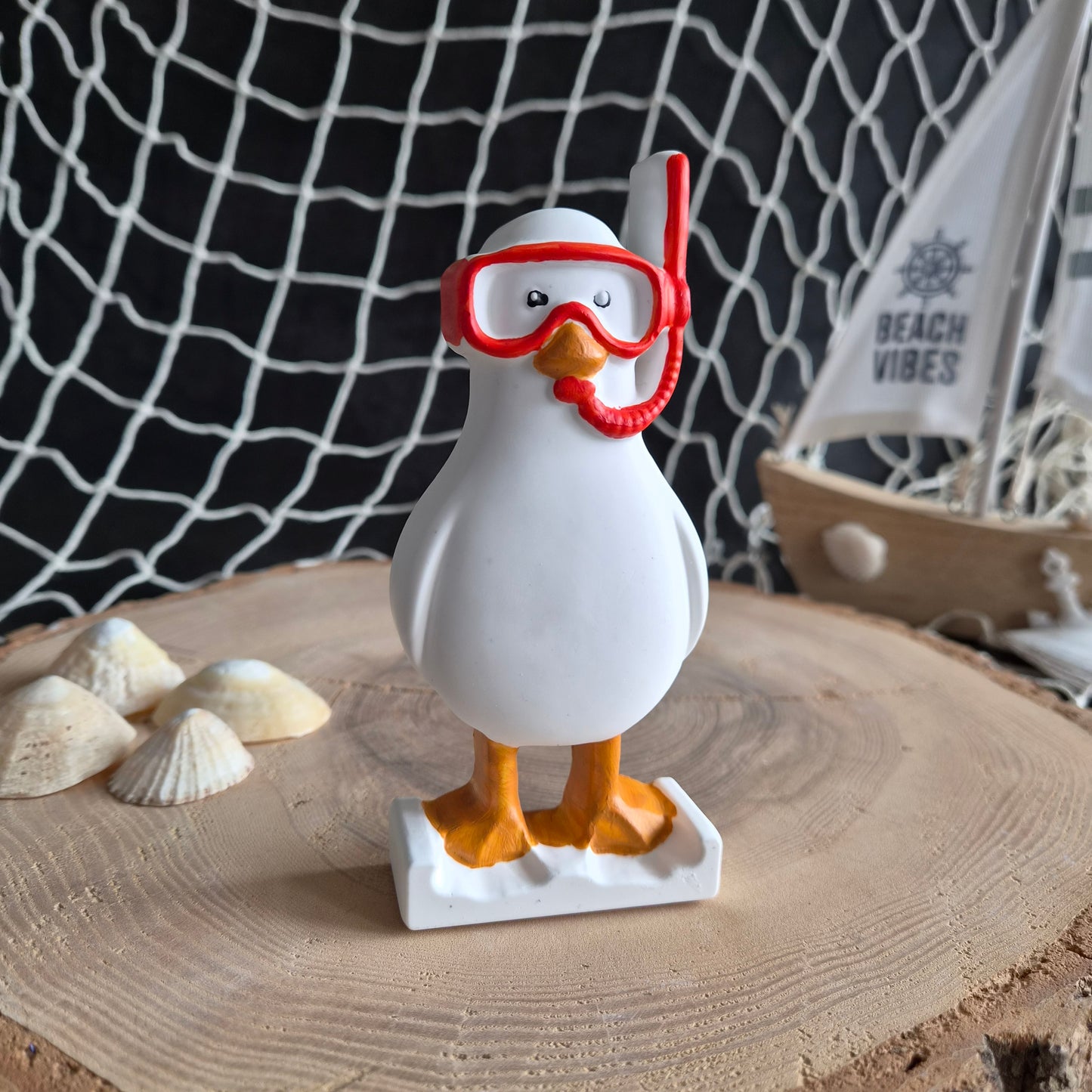 Möwen Figur aus weißer Gießkeramik, handbemalt, 6 verschiedene Motive - 15cm x 2,5cm
