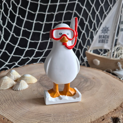 Möwen Figur aus weißer Gießkeramik, handbemalt, 6 verschiedene Motive - 15cm x 2,5cm